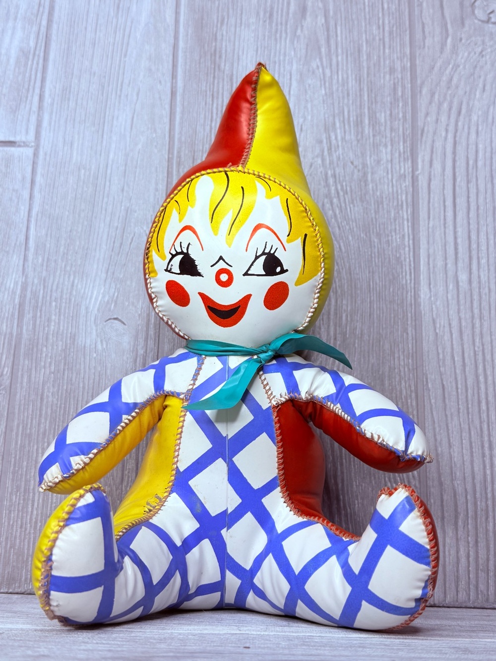 Vintage very hard to find 1950s vinyl clown plush nursery toy doll retro decor